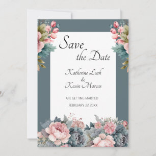 Elegant Teal Blue Floral Wedding Save the Date Invitation
