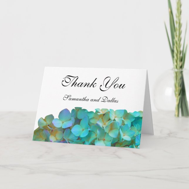Elegant teal blue florals hydrangeas thank you card (Front)