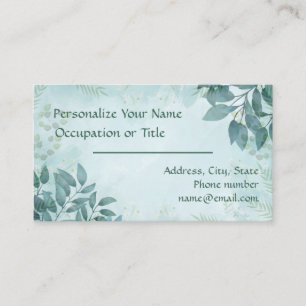 Elegant Teal Blue Foliage Nature Design Stylish Business Card