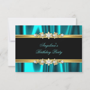 Elegant teal blue Gold Black Birthday Party Invitation