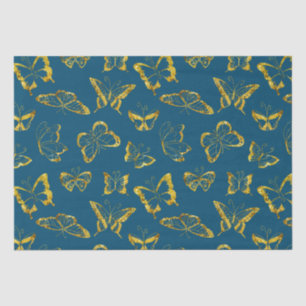 Elegant Teal Blue Gold Butterflies  Tissue Paper