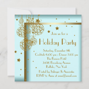 Elegant Teal Blue Gold Christmas Party Invitations