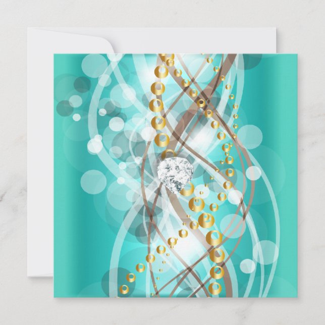 Elegant Teal Blue Gold Diamond Birthday Party Invitation (Front)