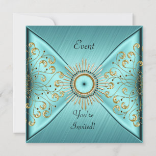 Elegant Teal Blue Gold Event Party Invitation