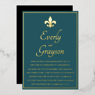 Elegant Teal Blue Gold Fleur De Lis Wedding