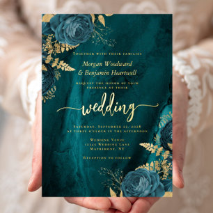 Elegant Teal Blue Gold Floral Wedding