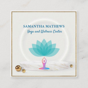 ELEGANT TEAL BLUE LOTUS YOGA MEDITATION WELLNESS SQUARE BUSINESS CARD