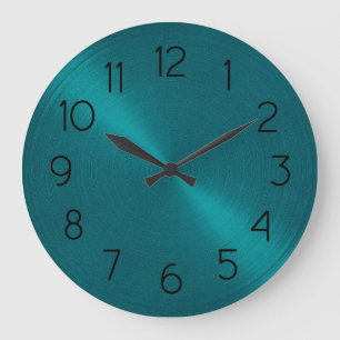 Elegant Teal Blue Metallic Look Sheen Large Clock