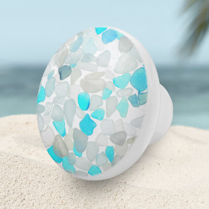 Elegant Teal Blue Ocean Sea Glass Abstract Design Ceramic Knob