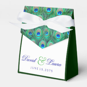Elegant Teal Blue Peacock Wedding Favour Box