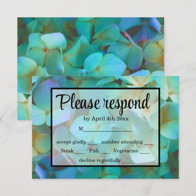 Elegant Teal blue pink hydrangeas flowers RSVP (Front/Back)