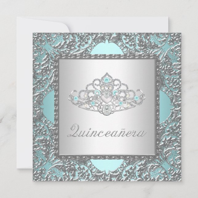 Elegant Teal Blue Quinceanera Invitation (Front)
