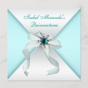 Elegant Teal Blue Quinceanera Party Invitation