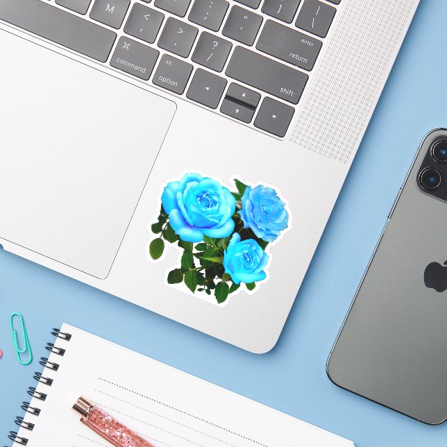 Elegant teal blue roses blue floral blue flowers (Laptop w/ iPhone)