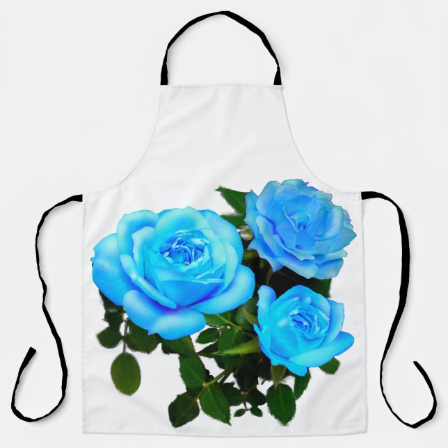 Elegant teal blue roses blue floral blue flowers apron (Front)