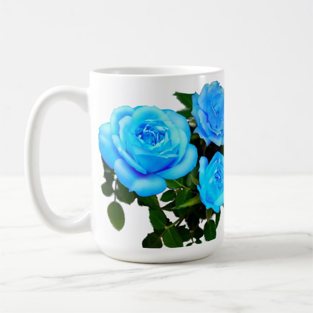 Elegant teal blue roses blue floral blue flowers coffee mug (Left)