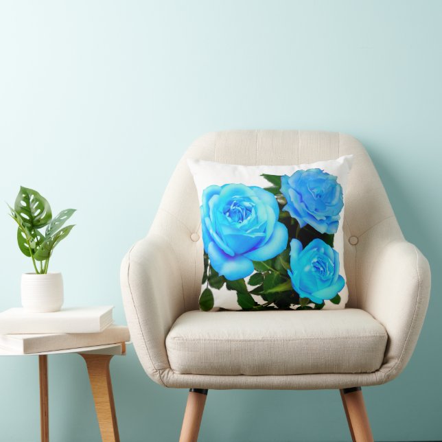 Elegant teal blue roses blue floral blue flowers cushion (Chair)