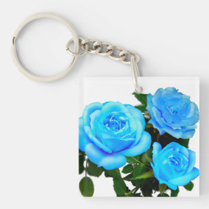 Elegant teal blue roses blue floral blue flowers key ring