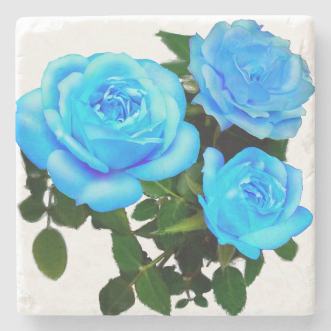 Elegant teal blue roses blue floral blue flowers stone coaster (Front)