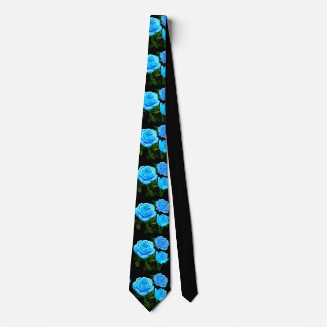 Elegant teal blue roses blue floral blue flowers tie (Front)
