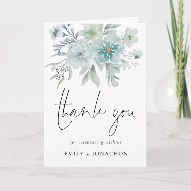 Elegant Teal Blue Sea Mist Floral Thank You  (Front)