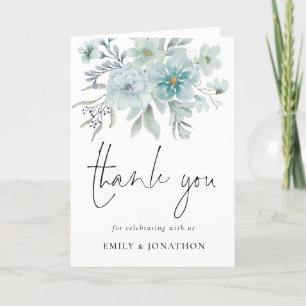 Elegant Teal Blue Sea Mist Floral Thank You 