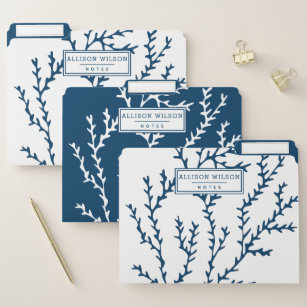 Elegant Teal Blue Seaweed Pattern - Ocean Themed File Folder