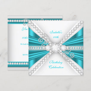 Elegant Teal Blue Silver Diamond Birthday Party Invitation