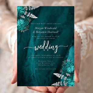 Elegant Teal Blue Silver Floral Wedding