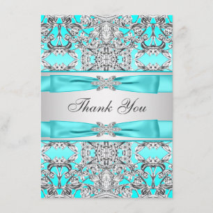 Elegant Teal Blue Silver Thank You