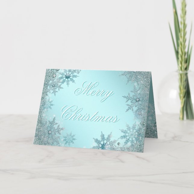 Elegant Teal Blue Snowflake Christmas Holiday Card (Front)