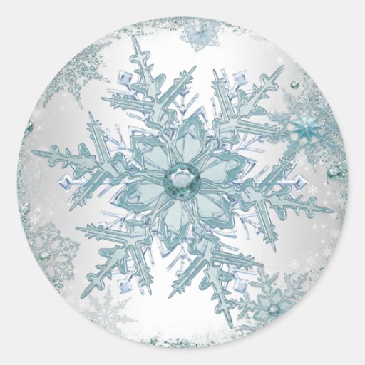 Image of Elegant Teal Blue Snowflake Stickers