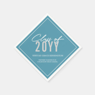 Elegant Teal Blue Typography Any Year Graduation Napkin