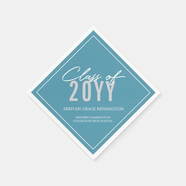 Elegant Teal Blue Typography Any Year Graduation Napkin (Corner)