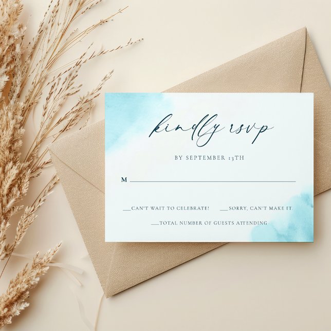 Elegant Teal Blue Watercolor RSVP Wedding Card (Creator Uploaded)