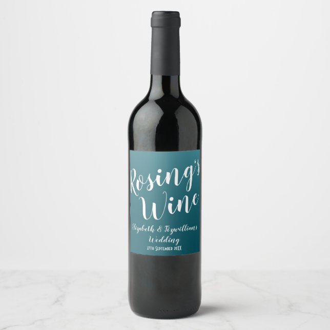 Elegant Teal Blue Wine Label (Front)