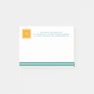 Elegant Teal Blues White Striped Monogram B & B Post-it Notes