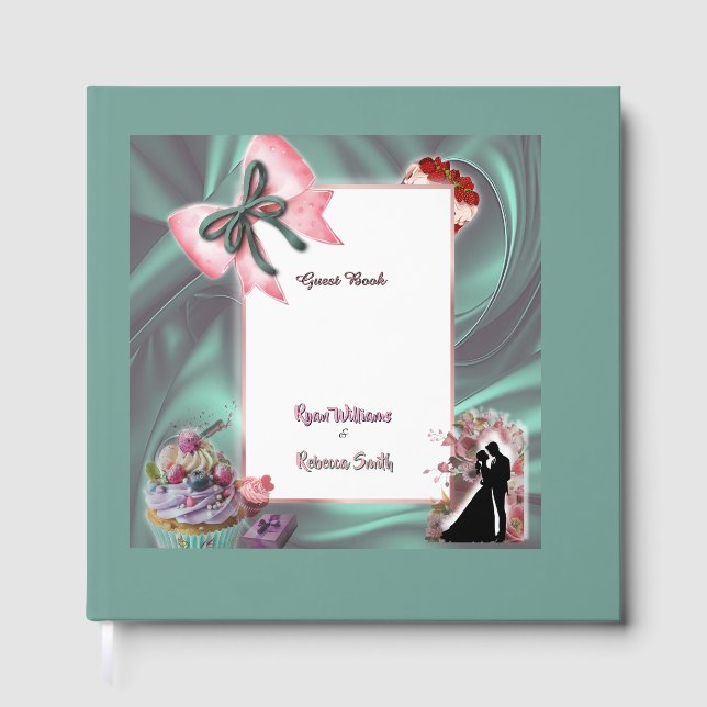 Elegant Teal & Blush Floral Wedding Guestbook (Front)