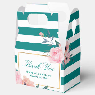 Elegant Teal Blush Pink Floral Wedding Favour Box