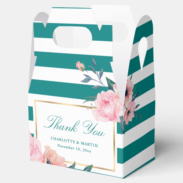 Elegant Teal Blush Pink Floral Wedding Favour Box (Opened)