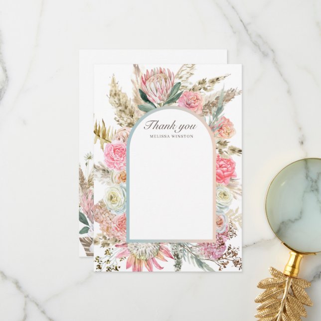 elegant teal bohemian floral Thank You Card (Front/Back In Situ)