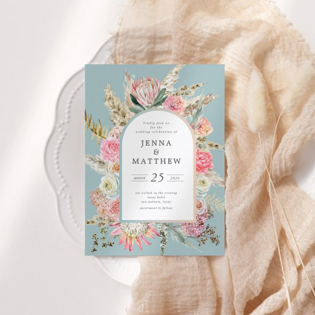 Elegant Teal Bohemian Floral Wedding Invitation (Creator Uploaded)