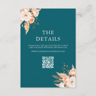 Elegant Teal Boho Chic Fall Floral Wedding Enclosure Card