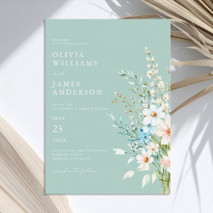 Elegant Teal Boho Chic Wildflower Floral Wedding Invitation