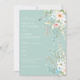 Elegant Teal Boho Chic Wildflower Floral Wedding  Invitation