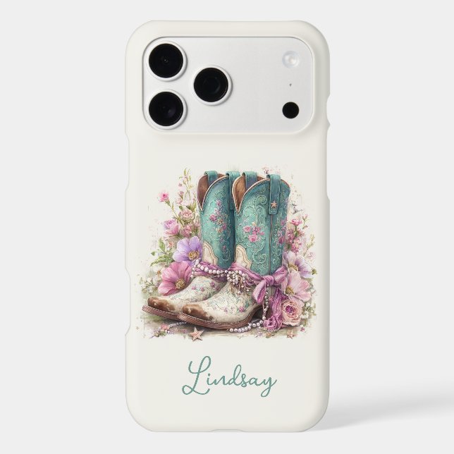 Elegant Teal Boots with Flowers Monogrammed (Back)