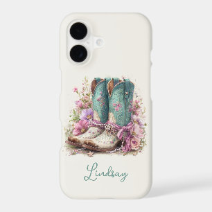 Elegant Teal Boots with Flowers Monogrammed