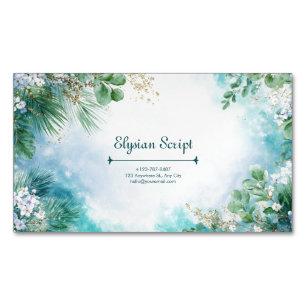 Elegant Teal Botanical Gold Sparkle Watercolor Magnetic Business Card