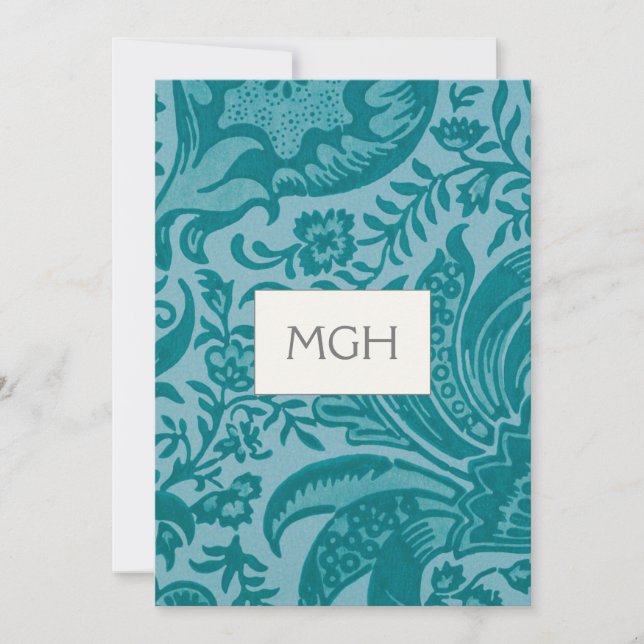 Elegant Teal Botanical Monogram Thank You Card (Front)