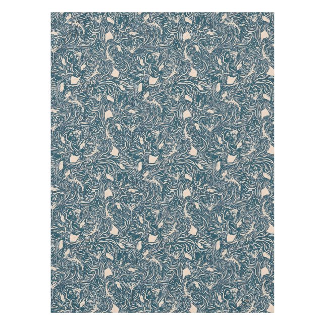 Elegant Teal Botanical Swirl Seamless Pattern Tablecloth (Front)